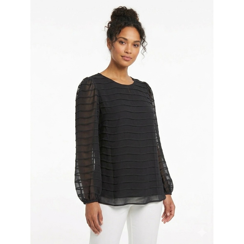 Talbots Womens‎ Black 100% Silk and Poly Tiered Long Sleeve Blouse Size 12